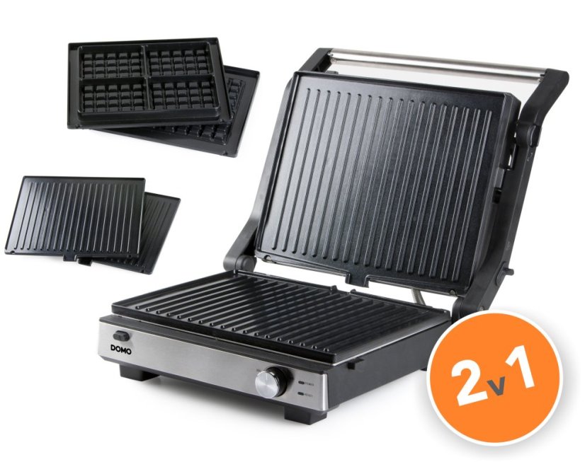 Elektrický kontaktní gril a vaflovač 2v1 s výměnnými deskami