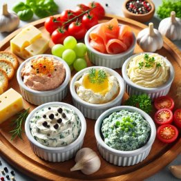 Pomazánky na výrobku obložených chlebíčků, jednohubek a kanapek